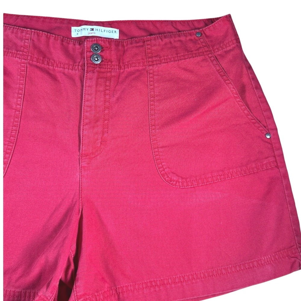 Tommy Hilfiger Jeans Womens Shorts Red Cotton Canvas Utility Size 14 Y2K 2003 - Picture 2 of 6